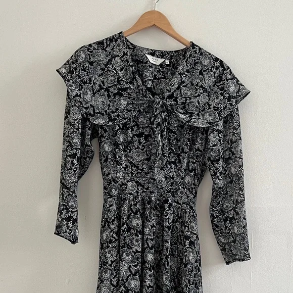 Next Originals Vintage 1980s Long Black Floral Pattern Sailor Dress UK 12 - Picture 4 of 4